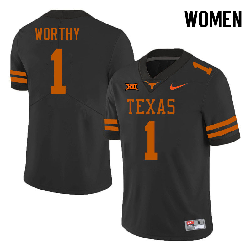 Women #1 Xavier Worthy Texas Longhorns 2023 College Football Jerseys Stitched-Black